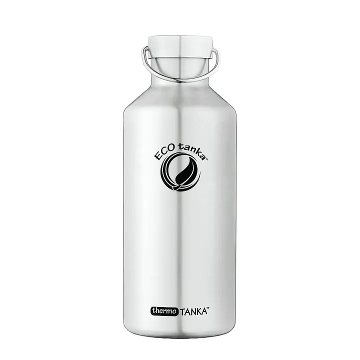 ecotanka thermoTANKA 1200ml double-wall vacuum insulated stainless steel water bottle with eco-friendly classic stainless steel lid, keeps drinks hot or cold for hours, reusable and BPA-free.