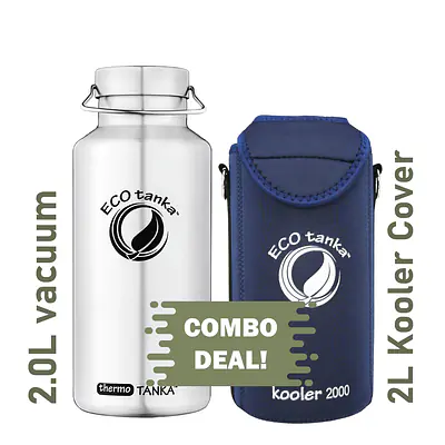 ecotanka thermoTANKA 2.0L with Mega Stainless Steel Lid & Kooler Cover – Dark Blue Combo primary image