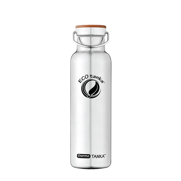 ecotanka thermoTANKA 600ml double-wall vacuum insulated stainless steel water bottle with eco-friendly bamboo and stainless steel lid, keeps drinks hot or cold for hours, reusable and BPA-free.