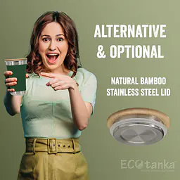 ecotanka 350ml UrbanGo Cup with eco-friendly bamboo and stainless steel lid, reusable, BPA-free, keeps drinks hot or cold.