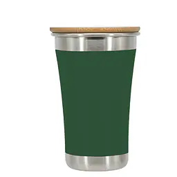 ecotanka 350ml UrbanGo Cup, vacuum insulated stainless steel cup with sleek comfortable grip, featuring eco-friendly bamboo and stainless steel lid, keeps drinks hot or cold for hours, reusable and BPA-free.