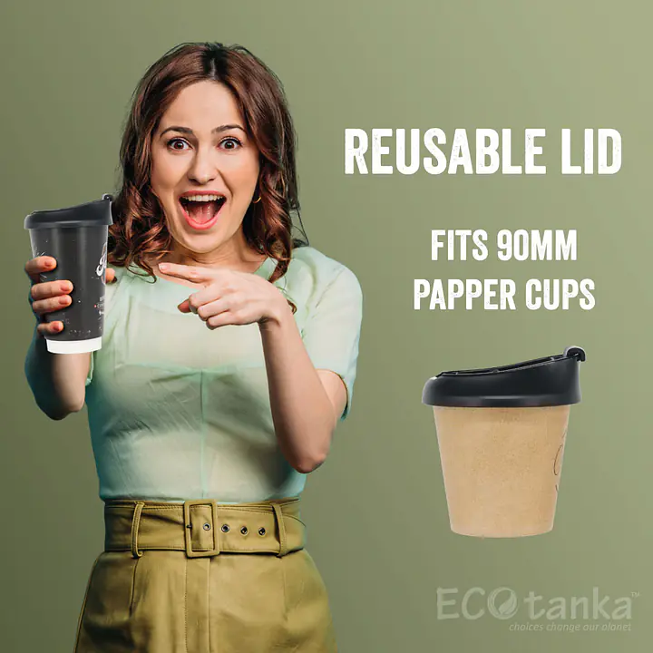 ECOtanka Push-On PP lid, compatible with most single-use takeaway paper cups.