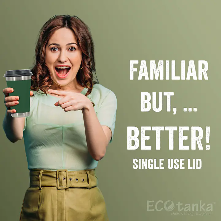 ECOtanka 350ml UrbanGo Cup also compatible with most single-use PP lids for takeaway paper cups.