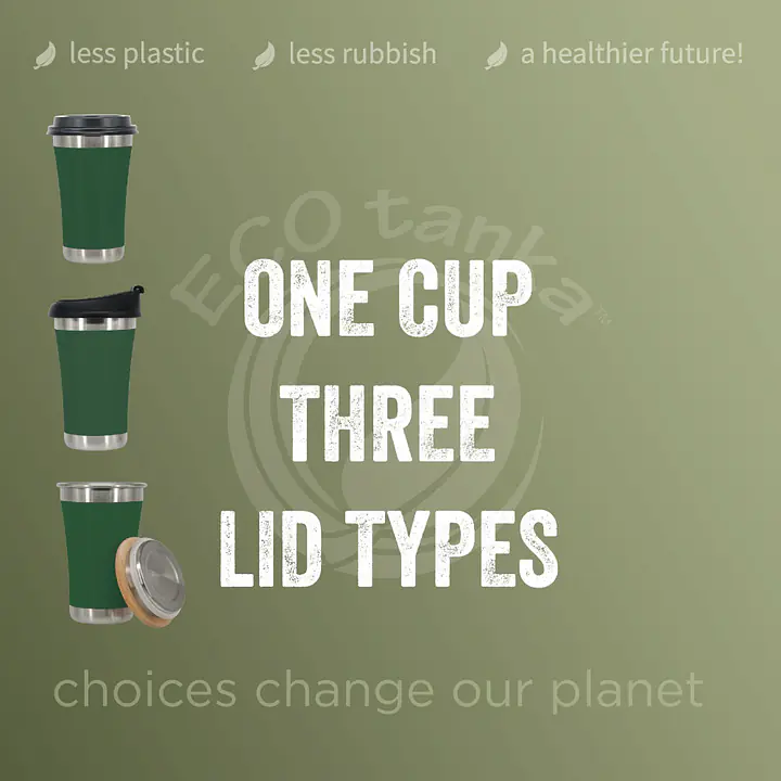 ecotanka 350ml UrbanGo Cup with Push-On PP Lid, vacuum insulated stainless steel cup with a sleek comfortable grip designed for active urban lifestyles, featuring durable BPA-free push-on lid interchangeable with most single-use takeaway paper cup lids, keeps drinks hot or cold for hours, reusable.