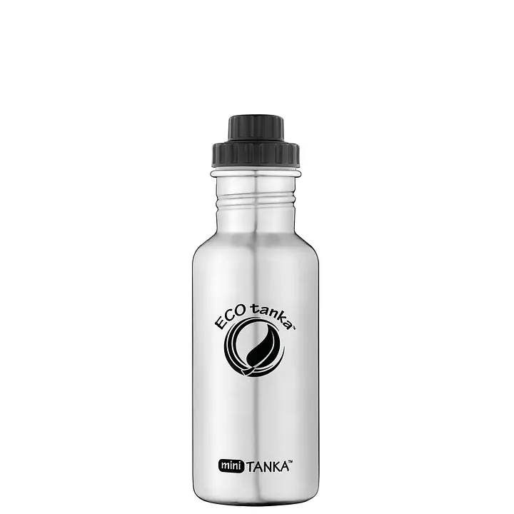 ecotanka miniTANKA 600 ml single-wall stainless steel water bottle with durable ScrewTOP lid, interchangeable with most supermarket soda bottle caps, lightweight, reusable and BPA-free. 